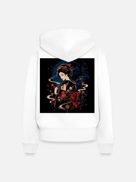 Geisha mit Blumenfächer - Frauen Premium Bio Zip Hoodie - Weiß