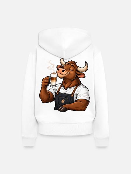 Stier mit Latte Macchiato – Sternzeichen - Frauen Premium Bio Zip Hoodie - Weiß