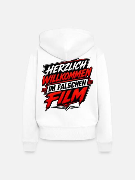 Herzlich Willkommen Im Falschen Film - Frauen Premium Bio Zip Hoodie - Weiß