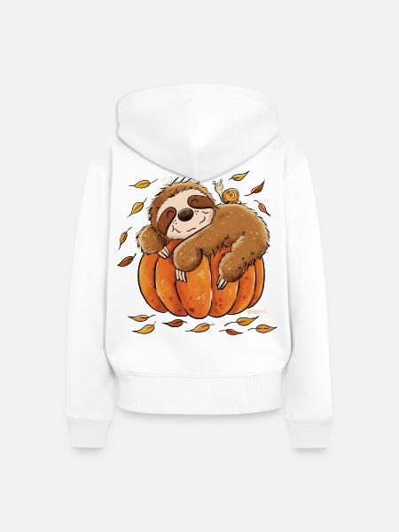 Faultier Kürbis Herbst Chill Herbstmotiv  - Frauen Premium Bio Zip Hoodie - Weiß