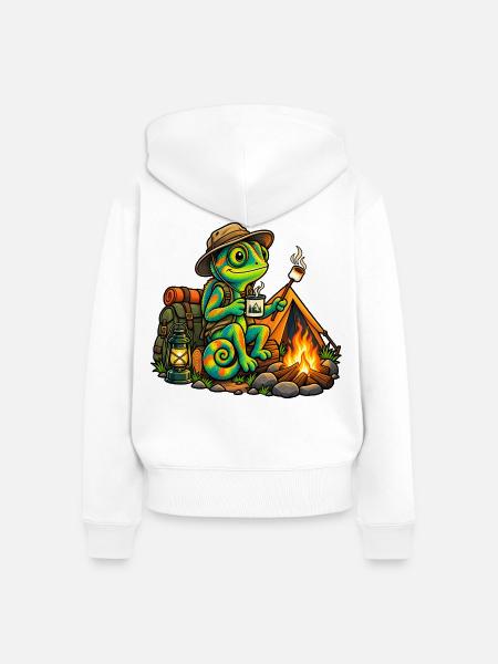 Chamäleon beim Camping - Frauen Premium Bio Zip Hoodie - Weiß