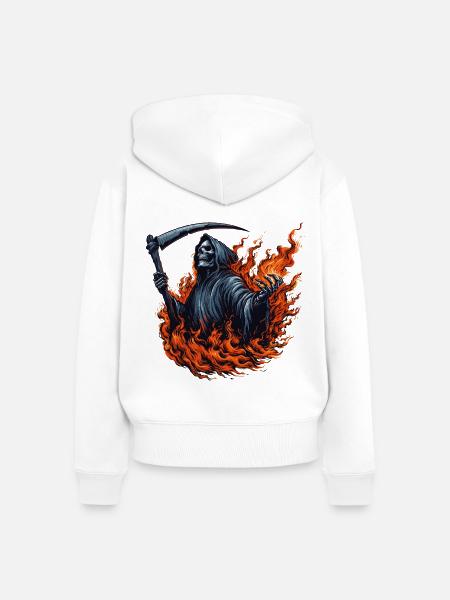 Sensenmann in Flammen - Frauen Premium Bio Zip Hoodie - Weiß