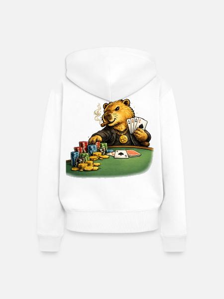 Capybara beim Poker - Frauen Premium Bio Zip Hoodie - Weiß