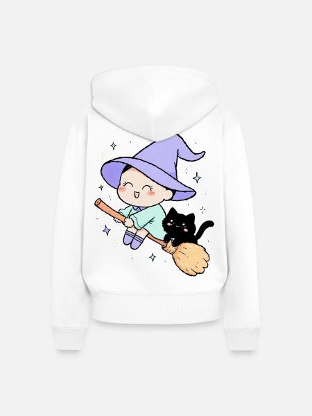 Kleine Hexe mit Katze - Frauen Premium Bio Zip Hoodie - Weiß