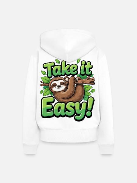 Take It Easy Faultier Grafik - Frauen Premium Bio Zip Hoodie - Weiß