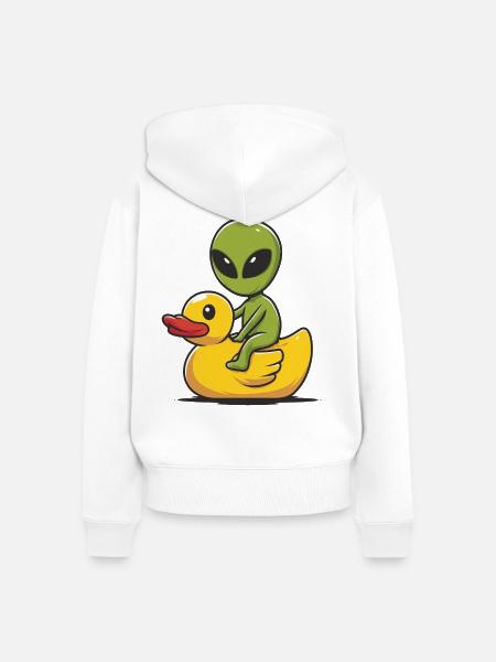 Alien auf Ducky - Frauen Premium Bio Zip Hoodie - Weiß