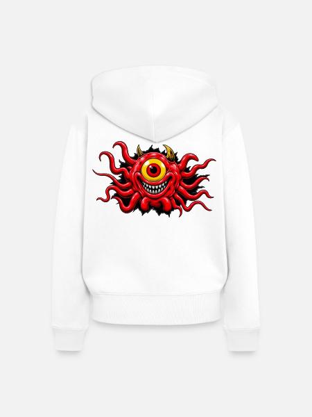 Rotes, einäugiges tentakelbewehrtes Monster - Frauen Premium Bio Zip Hoodie - Weiß