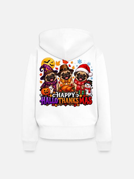 Niedlicher Mops, Halloween, Erntedankfest - Frauen Premium Bio Zip Hoodie - Weiß