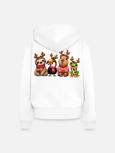 Lustige Weihnachtstiere mit Rentiergeweih - Frauen Premium Bio Zip Hoodie - Weiß