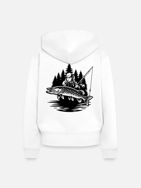 Waldfischerin und Hecht - Frauen Premium Bio Zip Hoodie - Weiß