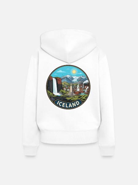 Island-Reiseabzeichen Skogafoss-Wasserfallvulkan - Frauen Premium Bio Zip Hoodie - Weiß