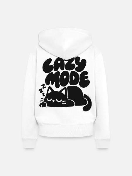 Lazy Mode – Schlafende Katze - Frauen Premium Bio Zip Hoodie - Weiß