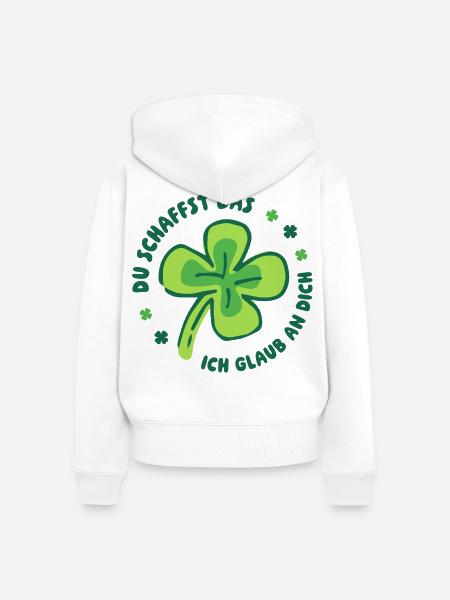 Du schaffst das! – Glücksklee Mutmacher - Frauen Premium Bio Zip Hoodie - Weiß