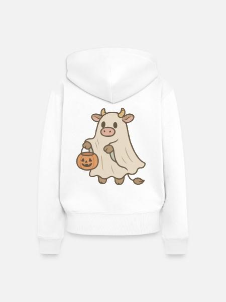 Kuhgeist mit Kürbiskorb - Frauen Premium Bio Zip Hoodie - Weiß