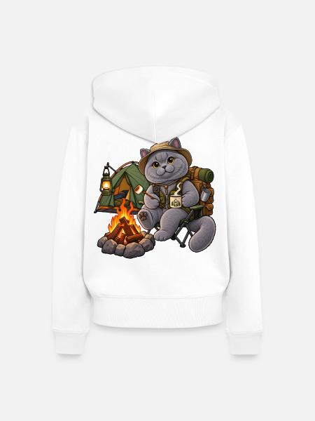 Britisch Kurzhaar Camping am Lagerfeuer - Frauen Premium Bio Zip Hoodie - Weiß