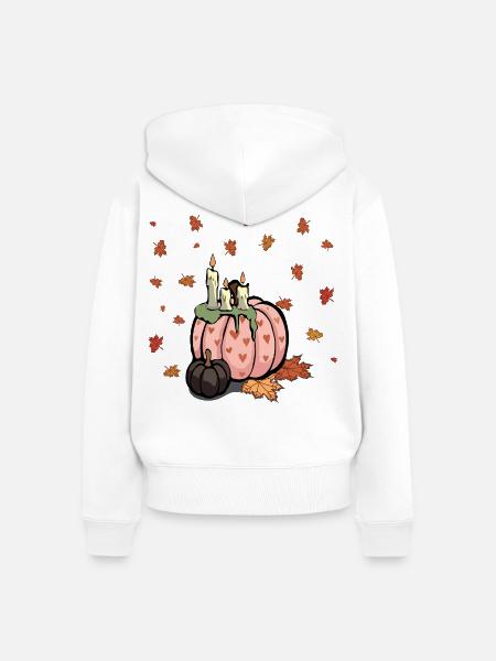 Rosa Kürbis mit Herbstkerzen - Frauen Premium Bio Zip Hoodie - Weiß