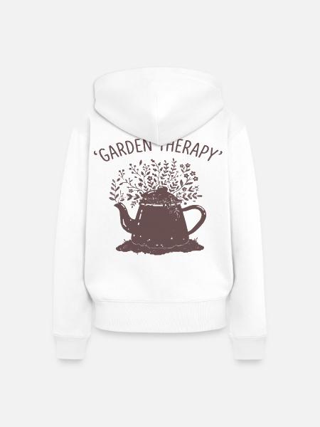 Garten Therapy Teekanne Motiv - Frauen Premium Bio Zip Hoodie - Weiß