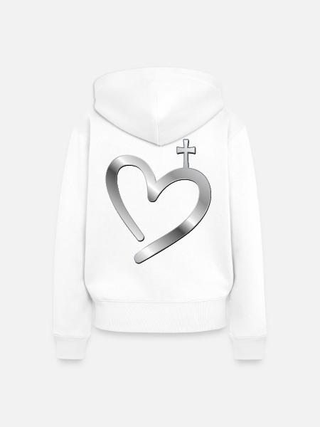 Christliches Kreuz Herz - Frauen Premium Bio Zip Hoodie - Weiß