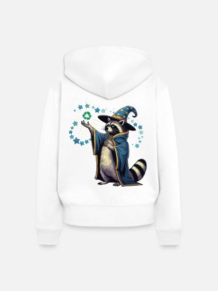 Recycling Zauberer Waschbär - Frauen Premium Bio Zip Hoodie - Weiß