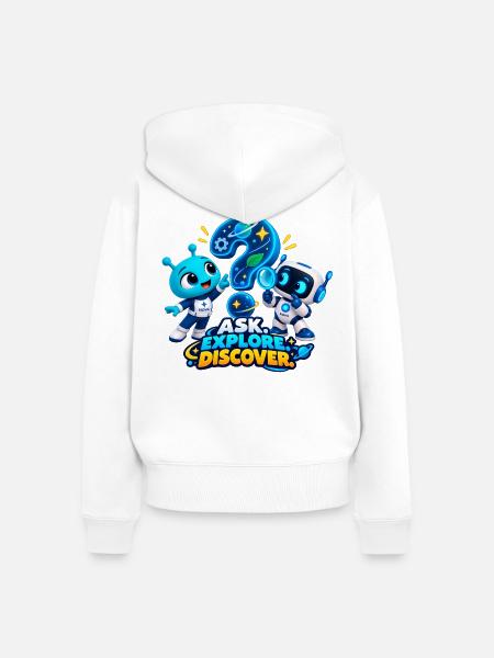 Frag. Erkunde. Entdecke. - Frauen Premium Bio Zip Hoodie - Weiß