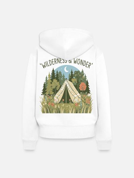 Wilderness & Wonder Zeltidylle im Wald - Frauen Premium Bio Zip Hoodie - Weiß