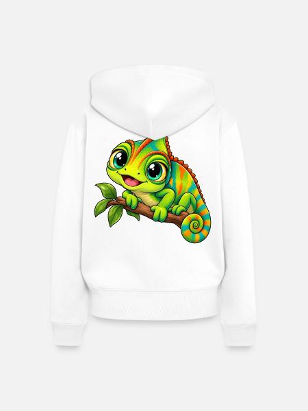 Chamäleon Kawaii Style – Süßes Reptil - Frauen Premium Bio Zip Hoodie - Weiß