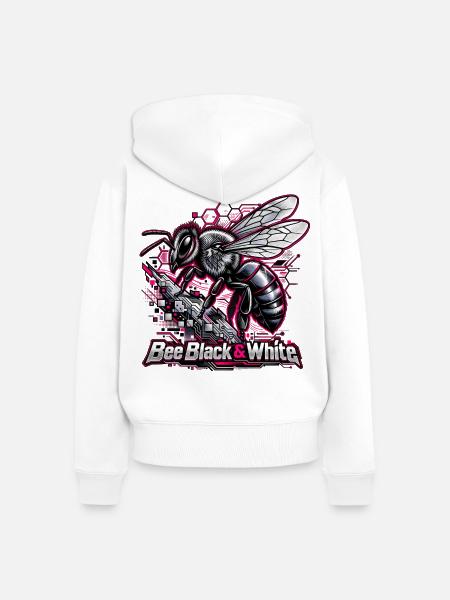 Biene Neon Schwarz-Weiß Tech - Frauen Premium Bio Zip Hoodie - Weiß