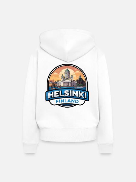 Helsinki Finnland Reiseabzeichen Kathedrale Geschenk - Frauen Premium Bio Zip Hoodie - Weiß