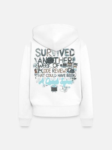 Überstanden: Noch eine Code-Review-Woche - Frauen Premium Bio Zip Hoodie - Weiß