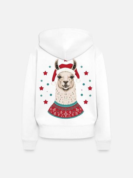 Weihnachtslama mit Mütze & Pullover - Frauen Premium Bio Zip Hoodie - Weiß