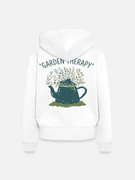 Garten Therapie Teekanne - Frauen Premium Bio Zip Hoodie - Weiß