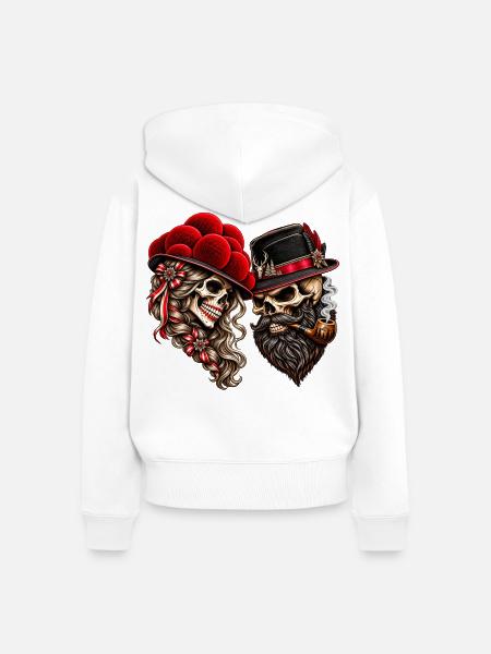 Schwarzwald Liebe – Totenkopf Paar - Frauen Premium Bio Zip Hoodie - Weiß