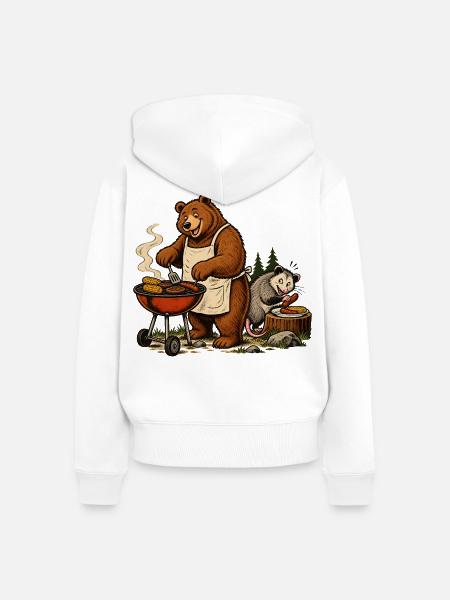 Bär & Opossum beim Grillen – Grillfreunde - Frauen Premium Bio Zip Hoodie - Weiß