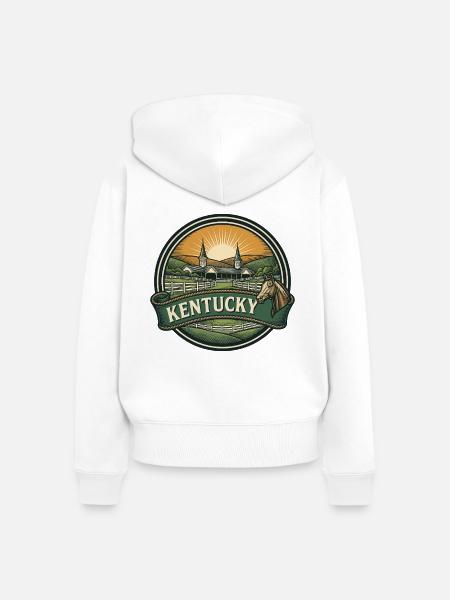 Kentucky Bluegrass Pferd Retro Reiseabzeichen - Frauen Premium Bio Zip Hoodie - Weiß