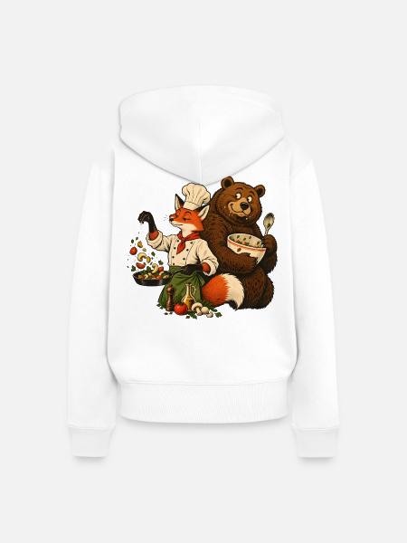 Fuchs & Bär beim Kochen – Kochteam - Frauen Premium Bio Zip Hoodie - Weiß