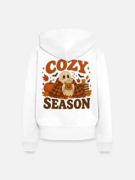 Ghost Cozy Herbstkürbis - Frauen Premium Bio Zip Hoodie - Weiß