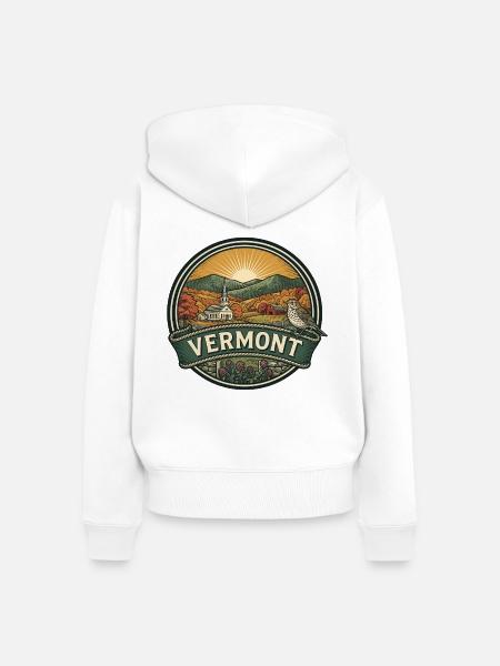 Vermont Green Mountains Herbstreise-Abzeichen - Frauen Premium Bio Zip Hoodie - Weiß