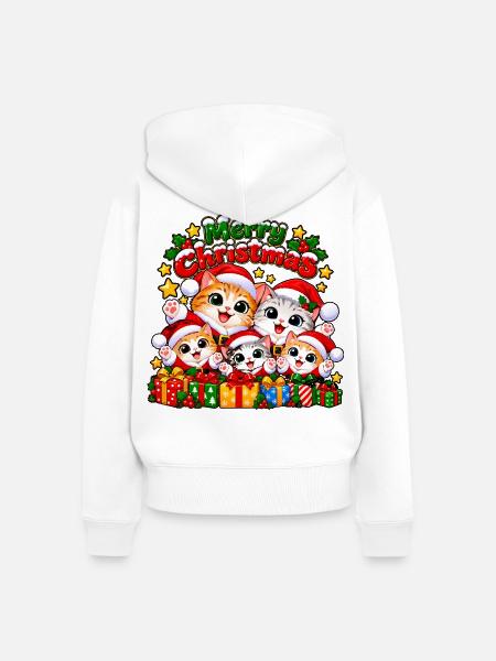Weihnachts Katzen - Frauen Premium Bio Zip Hoodie - Weiß