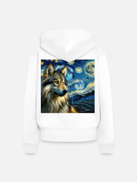 Wolfhund Starry Night - Frauen Premium Bio Zip Hoodie - Weiß