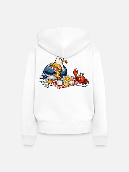 Möwe & Krabbe beim Strandpicknick – Küste - Frauen Premium Bio Zip Hoodie - Weiß