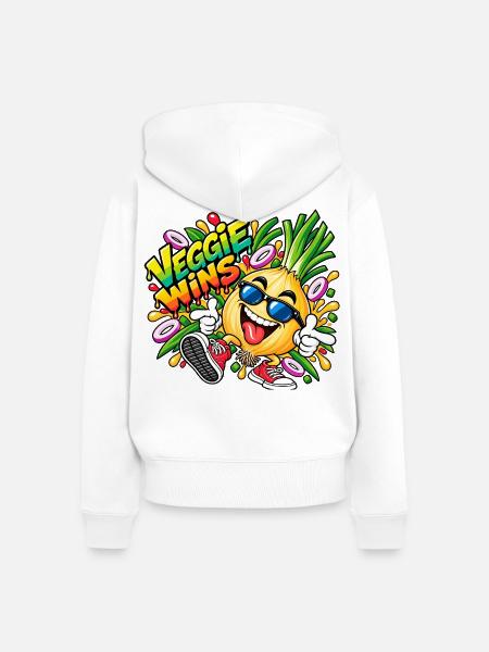 Veggie Wins Zwiebel - Frauen Premium Bio Zip Hoodie - Weiß