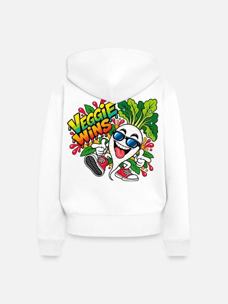 Veggie Wins Rettich - Frauen Premium Bio Zip Hoodie - Weiß