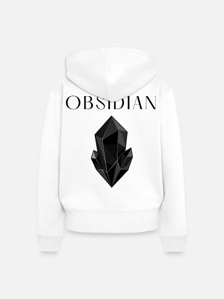 Minimalistischer schwarzer Obsidiankristall - Frauen Premium Bio Zip Hoodie - Weiß