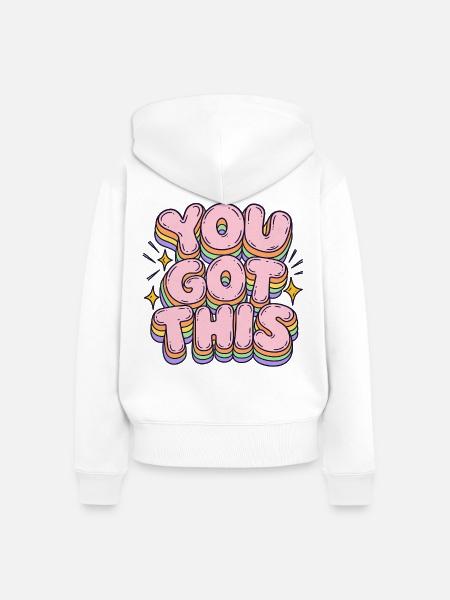 Du schaffst das – Regenbogen Schrift - Frauen Premium Bio Zip Hoodie - Weiß