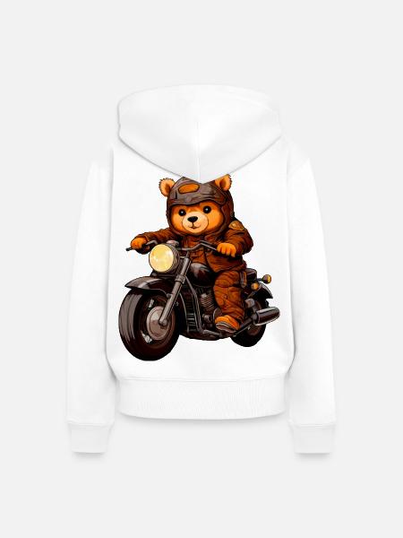 Motorrad Bären Teddy - Frauen Premium Bio Zip Hoodie - Weiß