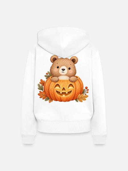 Niedlicher Bär im Halloween-Kürbis - Frauen Premium Bio Zip Hoodie - Weiß