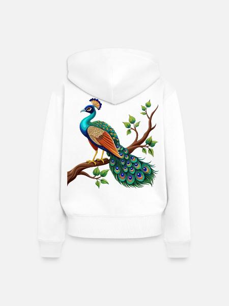 Einfacher Pfau auf Ast - Frauen Premium Bio Zip Hoodie - Weiß