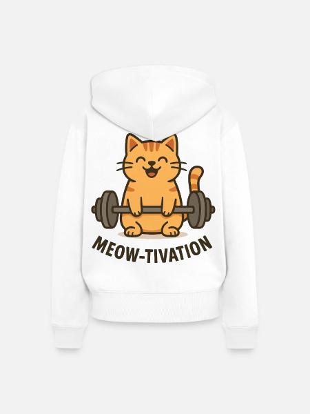 Meow-tivation – Katze beim Gewichtheben - Frauen Premium Bio Zip Hoodie - Weiß
