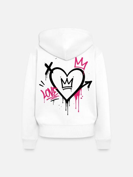 Graffiti-Herz mit rosa Krone - Frauen Premium Bio Zip Hoodie - Weiß