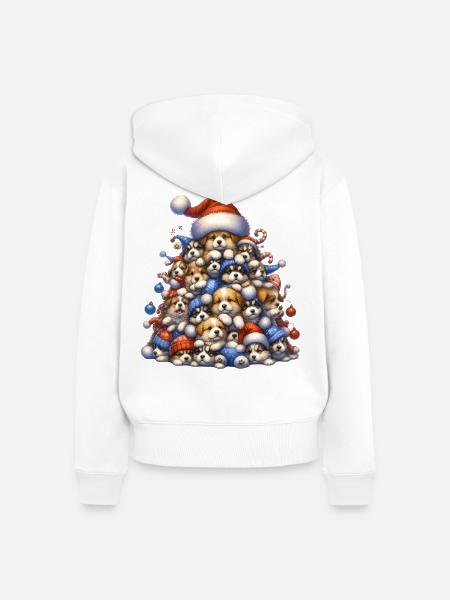 🎁 Weihnachtswelpenbaum - Frauen Premium Bio Zip Hoodie - Weiß